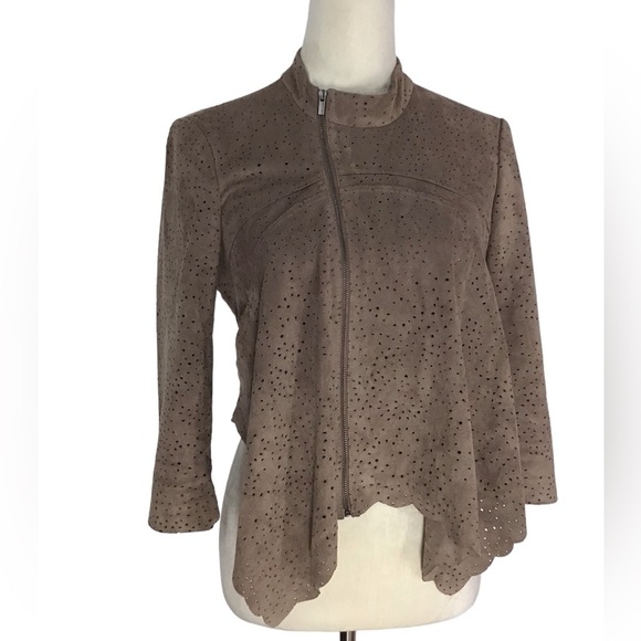 BCBG Maxazria Faux Suede Cropped Zip Jacket Color Mocha Small - Picture 6 of 9